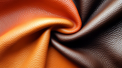 Poster - Genuine leather texture background, Dark brown, orange textures for decoration blank