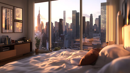 Wall Mural - a bedroom, new york cityscape