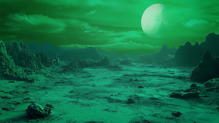 Aufkleber - Sci-fi landscape digital background, Magician view on land on green screen