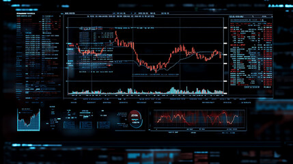 Aufkleber - Screen with stock market index charts and diagrams