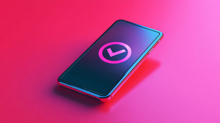 Fototapete - vector 3d illustration of mobile phone with check mark on screen, Digital financial services and online shopping,Internet banking, Access to money on a bank card thro