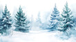 © CreativeCreations - watercolor winter scene with green and blue pine trees