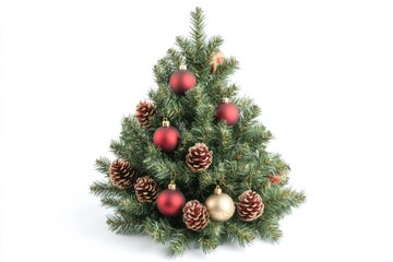 Wall Mural - A small Christmas tree decorated with red and gold ornaments