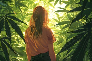 Canvas Print - A Serene Encounter in a Lush Cannabis Garden