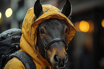 Wall Mural - a horse dressed as a delivery person reflects the hustle of daily delivery work. concept of animals 