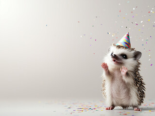 Hedgedog with Party Hat and confetti - Birthday Greeting Card