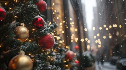 Wall Mural - christmas decorations and lights in a cozy storefront window. christmas shopping. ai generated image