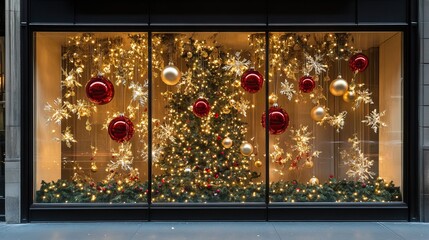 Wall Mural - christmas decorations and lights in a cozy storefront window. christmas shopping. ai generated image