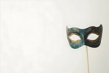 A beautifully crafted masquerade mask with intricate designs against a minimalist backdrop