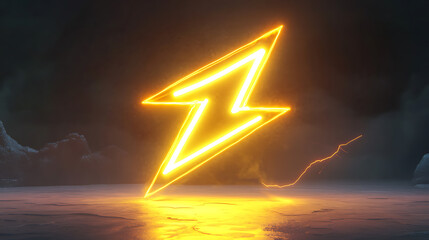 Poster - 3d yellow charger symbol, Yellow sign of thunder or lightning, Symbol of energy, danger, Minimalistic electrical discharge, 3d rendering