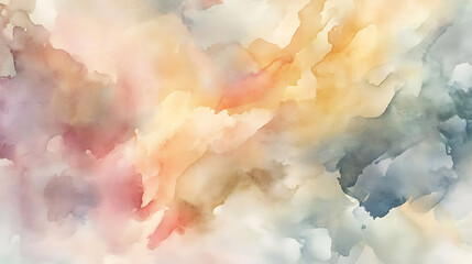 Poster - An artistic abstract watercolor background with soft, natural pastel colors blending seamlessly, evoking a tranquil, serene atmosphere