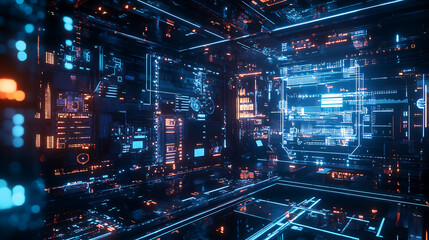 Poster - An advanced industrial Internet of Things (IIoT) smart factory concept, showcasing abstract 3D holographic display of hightech automation and futuristic technology integration in manufacturing