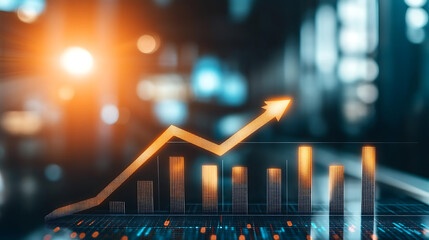 Fototapete - Arrow chart showing business growth on a digital transformation background