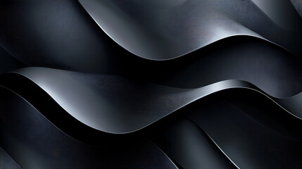 Fototapete - Black abstract background design, Modern wavy line pattern (guilloche curves) in monochrome colors, Premium stripe texture for banner, business backdrop, Dark horizontal vector template