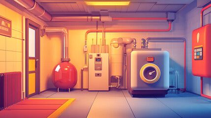 Poster - Boiler room interior with modern heating and space heating system