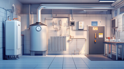 Wall Mural - Boiler room interior with modern heating and space heating system