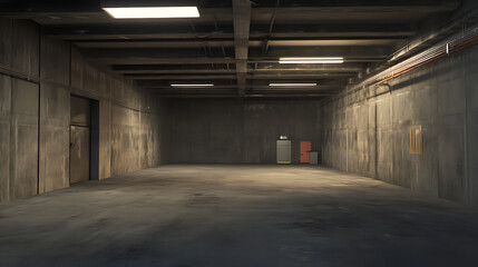 Aufkleber - Dark underground warehouse, empty concrete garage with gray walls