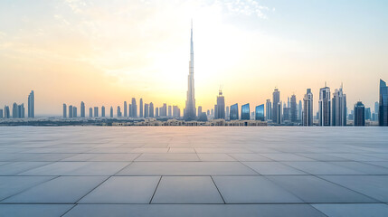 Fototapete - Empty square floor and city skyline with building background, Dubai