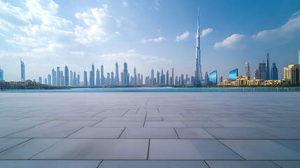 Fototapete - Empty square floor and city skyline with building background, Dubai