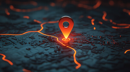 Poster - 3D red pinpoint illustration, representing a location pin icon on a map