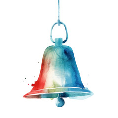 Canvas Print - A watercolor drawing of a Christmas bell, isolated on a white background.