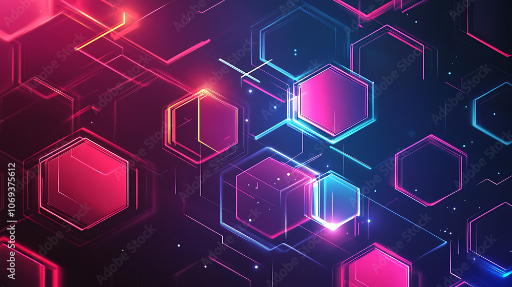 Abstract dark hexagon pattern on red neon background technology style ...