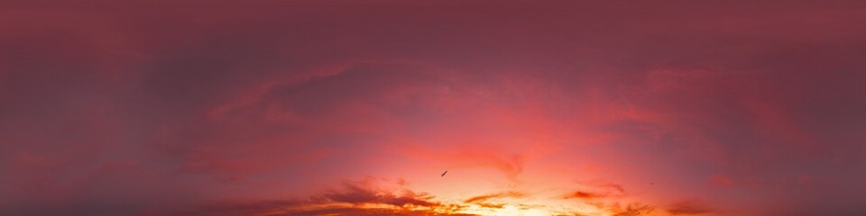 Wall Mural - dark sunset sky with glowing pink cirrus clouds. seamless spherical hdr 360 panorama. full zenith or