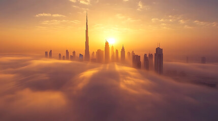 Fototapete - Dubai city center, amazing city skyline with luxury skyscrapers at sunrise, United Arab Emirates
