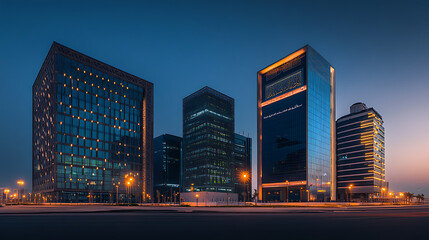 Aufkleber - During the blue hour, the KAFD buildings in Riyadh, Saudi Arabia, stand out