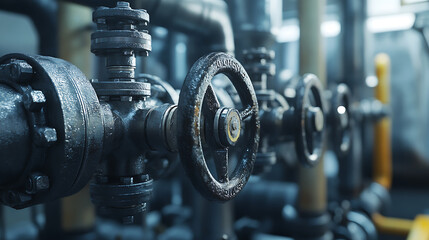 Aufkleber - Pipelines in a gas compression station, Pipeline valves in an oil and gas processing plant