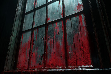 Wall Mural - A blood-streaked window with claw marks visible on the glass sets the scene for a terrifying Halloween tale. Concept of fear.