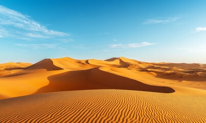 Wall Mural - Expansive Golden Sand Dunes in a Vast Desert Landscape Under a Clear Sky During Midday