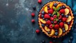 © Kerah - Delicious fresh fruit tart on a dark blue ceramic table, AI generated image