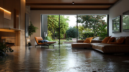 Poster - flooded house living room interior