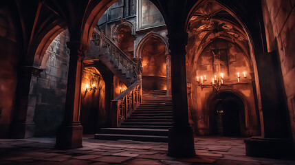 Aufkleber - haunted castle interior on creepy spooky night