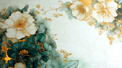 Aufkleber - white wallpaper with green and golden floral