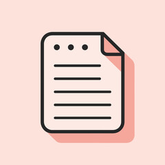 Wall Mural - simple icon of a document on a peach background with a long shadow and clean design.