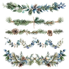 Wall Mural - A watercolor vector of Christmas garlands, isolated on a white background.

