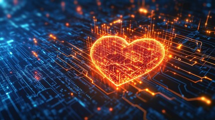 Leinwandbilder - Futuristic digital glowing heart on circuit board
