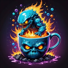 Wall Mural - halloween monster skull cup