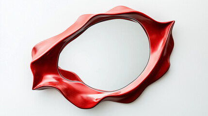 mirror with red  frame hanging on white wall