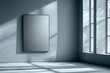 © anastasiia - A sunlit minimalist interior with blank frame on the wall