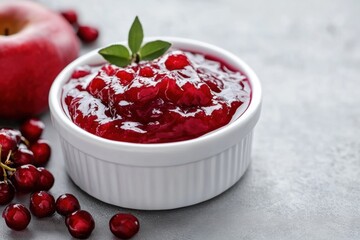 Delicious homemade cranberry sauce with apple and fresh berries