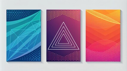 Abstract geometric art prints with vibrant colors and shapes on a modern background