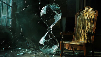 Leinwandbilder - A cracked hourglass or a shattered clock