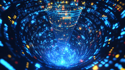 Leinwandbilder - Big data technology and information funnel concept, Large digital funnel with online data as process of data collection, analysis, and transformation into useful information, Modern, digital style