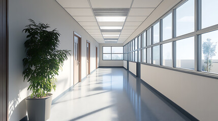 Wall Mural - empty office hallway with windows and doors