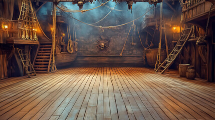 Poster - empty pirate ship deck background for theater stage scene
