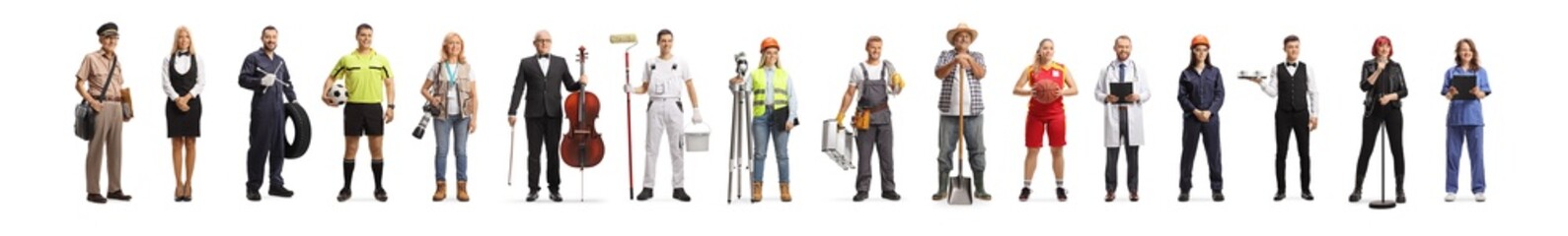 Workers of different professions, people with careers posing in a line