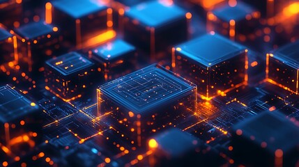 Advanced blockchain concept with neon futuristic digital connections image